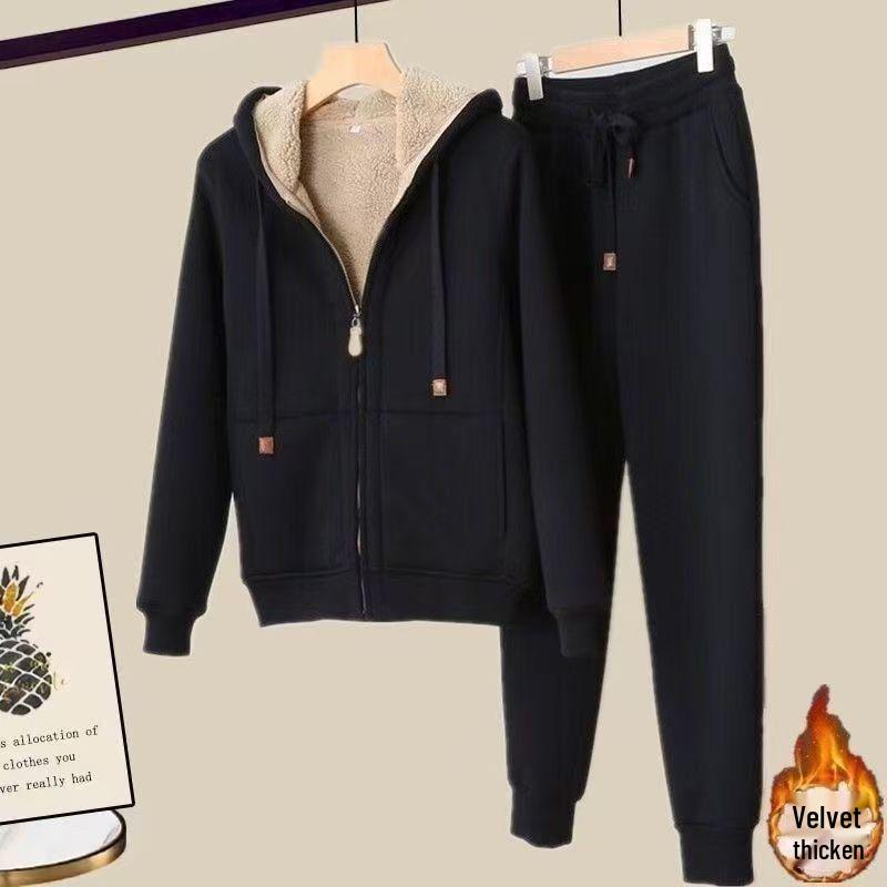 Damen Winter Plus Samt Hoodie & Hose Set - Trendiges Lässiges Zweiteiliges Oberbekleidungsset
