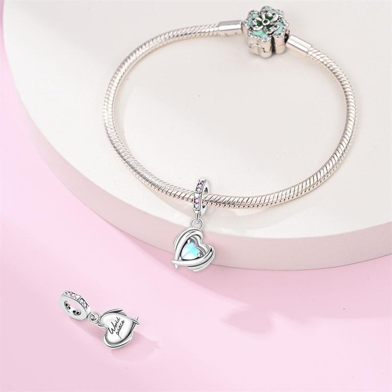 Peace Series Copper Blue Guardian Heart Dangle Charm Fit Brand Bracelet Blessing Gift Jewelry