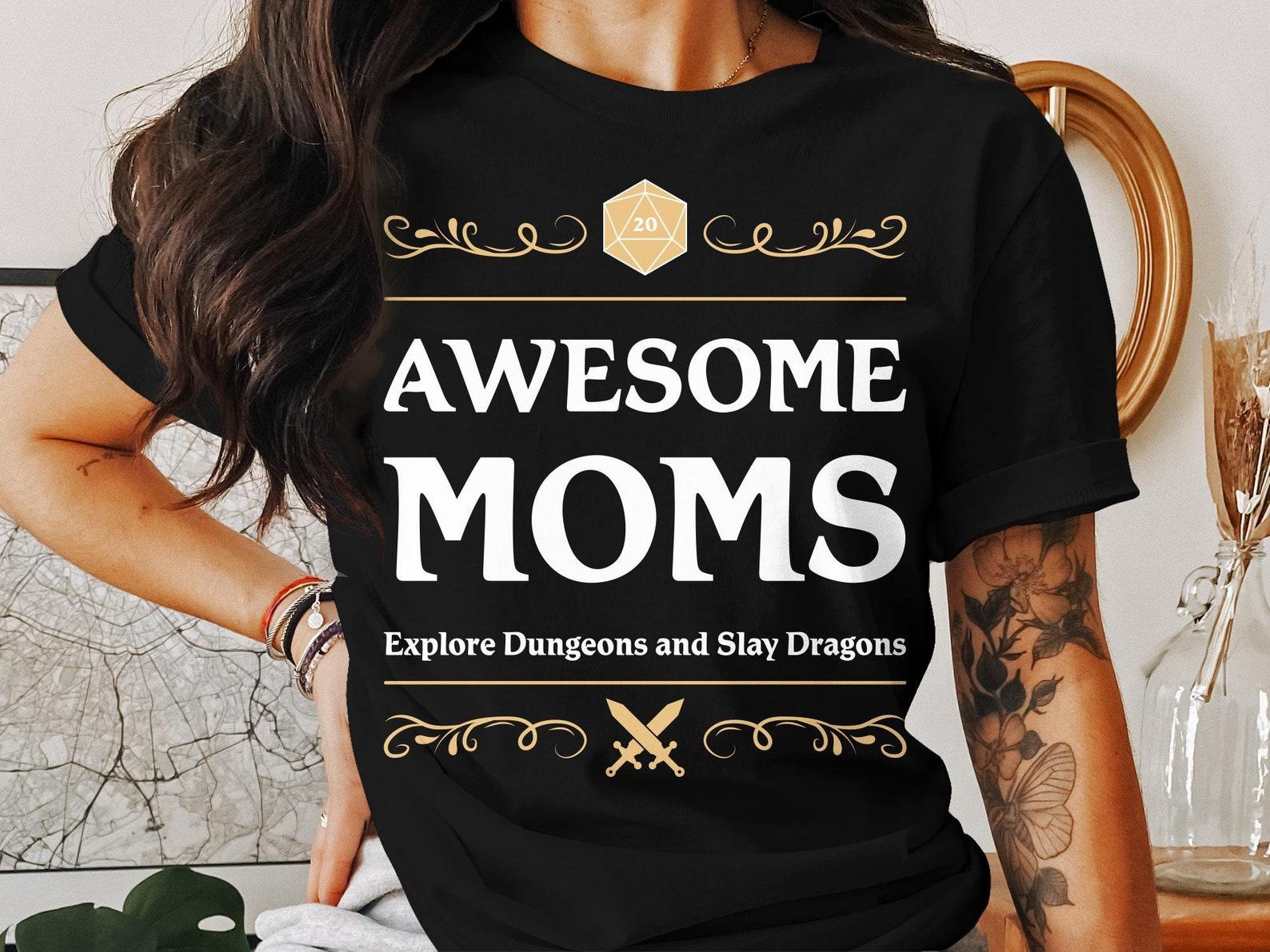 Awesome Moms Dungeons Tabletop RPG Roleplaying Dragons D20 Shirt for D&D Fans DND Gamer T-Shirt 4XL