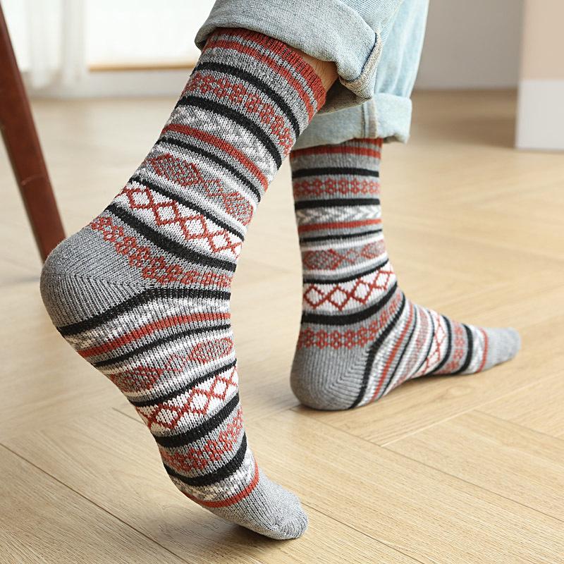 Men's Ethnic Style Double-Layer Mid-Calf Winter Socks - Warm, Thick Imitation Rabbit Wool