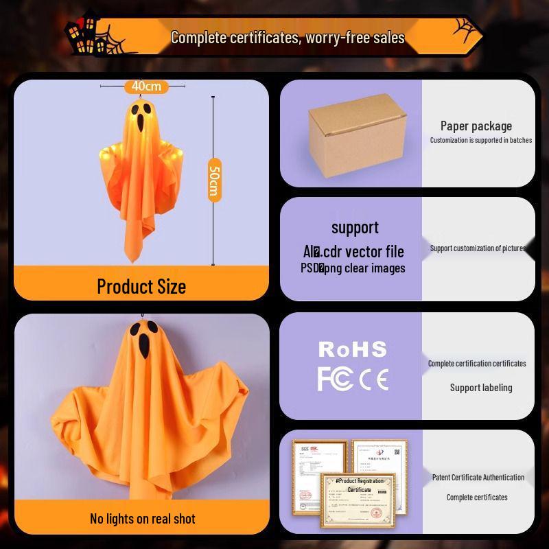 Glowing LED Ghost Pendant: Halloween Hanging Decoration with Colored Lights and Spooky Vibe.