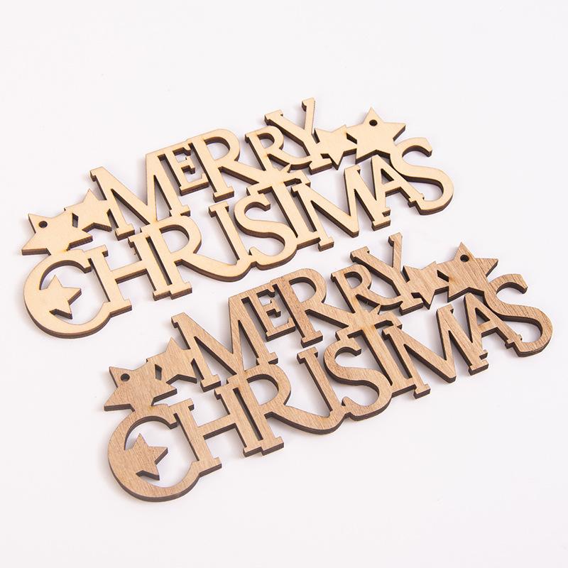 Dřevěné závěsné ozdoby Veselé Vánoce - Přívěsky na stromek a vánoční štítky s písmeny