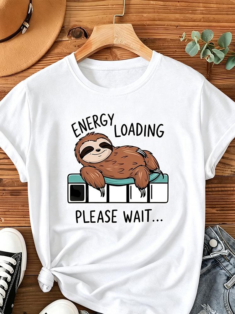 Sloth Energy Depleted Print T Shirt Unisex Unisex Casual Vintage Style Crew Neck Tshirt Humorous Satire Animal Tshirts