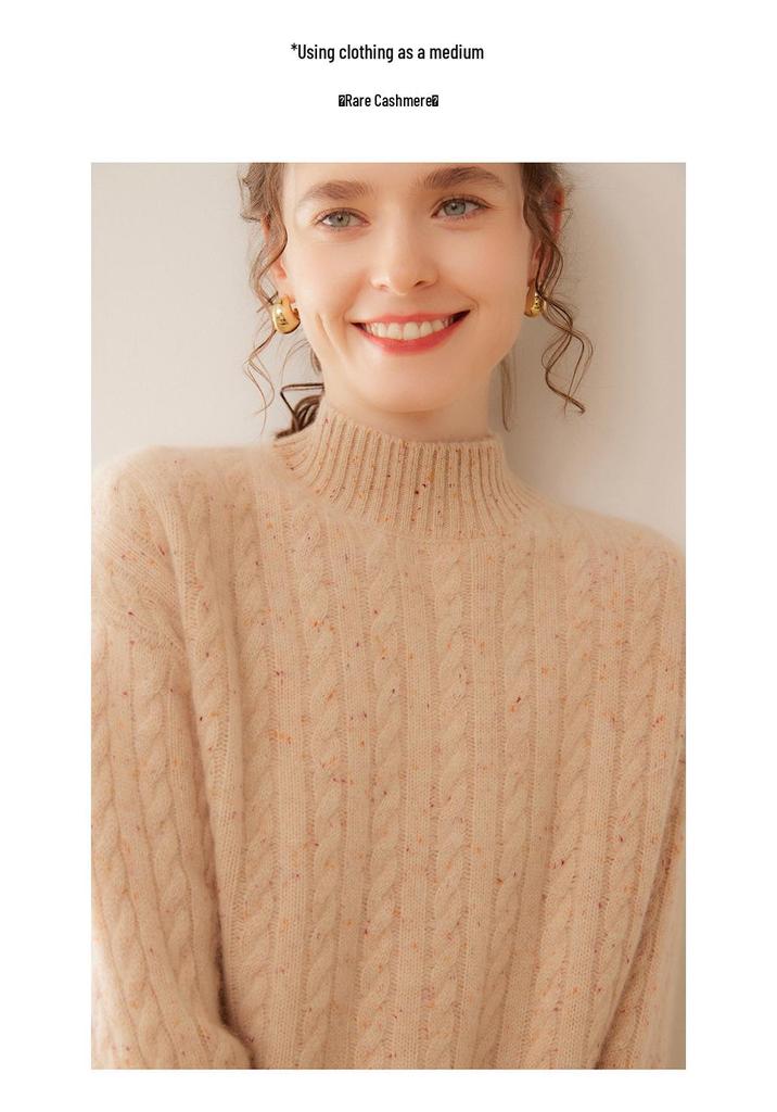 Lekasha Women's Cashmere Cable Knit Sweater - Loose Fit & Slimming Base Layer, Half-High Neck, Autumn/Winter.