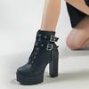 FOREADA Women Ankle Boots Round Toe Buckle Thick High Heels Zipper Lace-up Platform Short Boots Ladies Fashion Shoes Autumn Winter 44