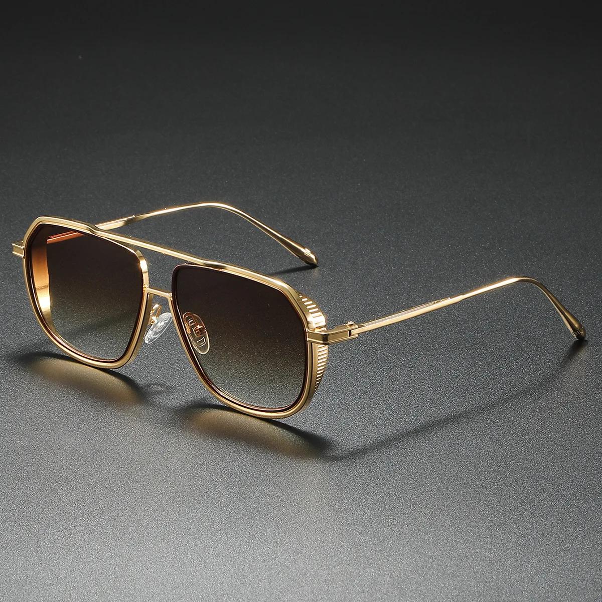 Retro Vierkante Zonnebril met Dubbele Brug UV400 Modemerk Mannen Vrouwen Trendy Punk Verloop Zonnebrillen