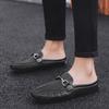 Fashion Leather Men Half Slippers Summer Breathable Mens Casual Shoes Slip-on Lazy Driving Shoes Comfortable Walking Loafers Moccasins