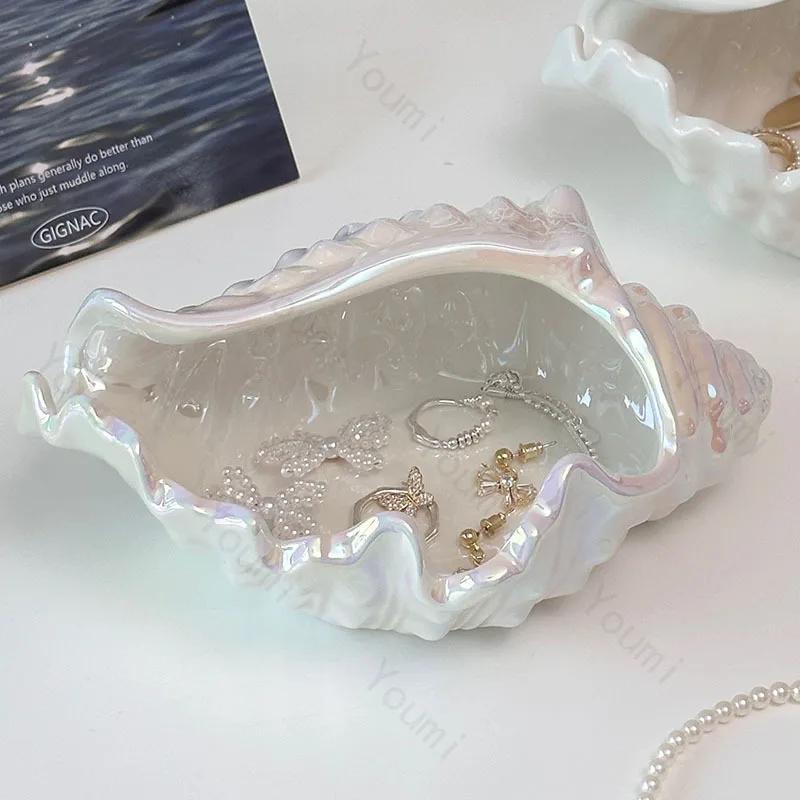 Creative Conch Ceramic Tray Light Luxury Home Decor Trays Decorative Entrance Jewelry Storage Tray High End Organizer Box