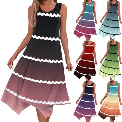 Vestido midi feminino casual moda gola redonda sem mangas com bainha irregular