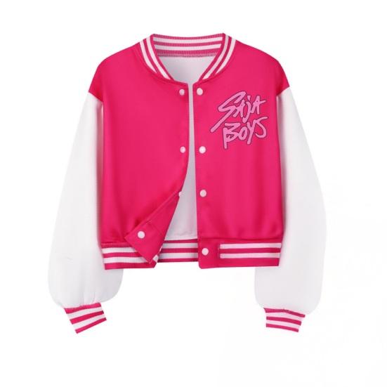 Kids Baseball Jacket Lined Coat with Contrasting Button Down Coat Lightweight Quilted Sleeves Stripes Spring 110cm розы красного