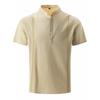 Hallow Stripe Cotton Shirts Mens Vacation Solid Buttons Stand Collar Short Sleeve Shirt Casual Men White Blue Men Clothes