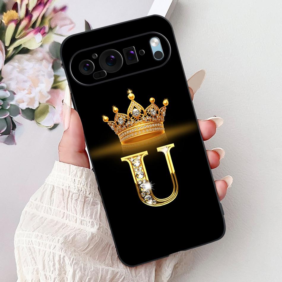 For Google Pixel 9 Pro 9a Pixel9 Fashion New Crown Letter Phone Case For Google Pixel 9 Pixel9a 9Pro Black Silicone Soft Cases