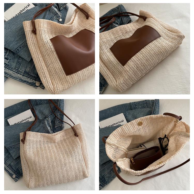 2024 Spring/Summer Women's Straw Woven Handbag: Vintage Pastoral-Style Shoulder Tote