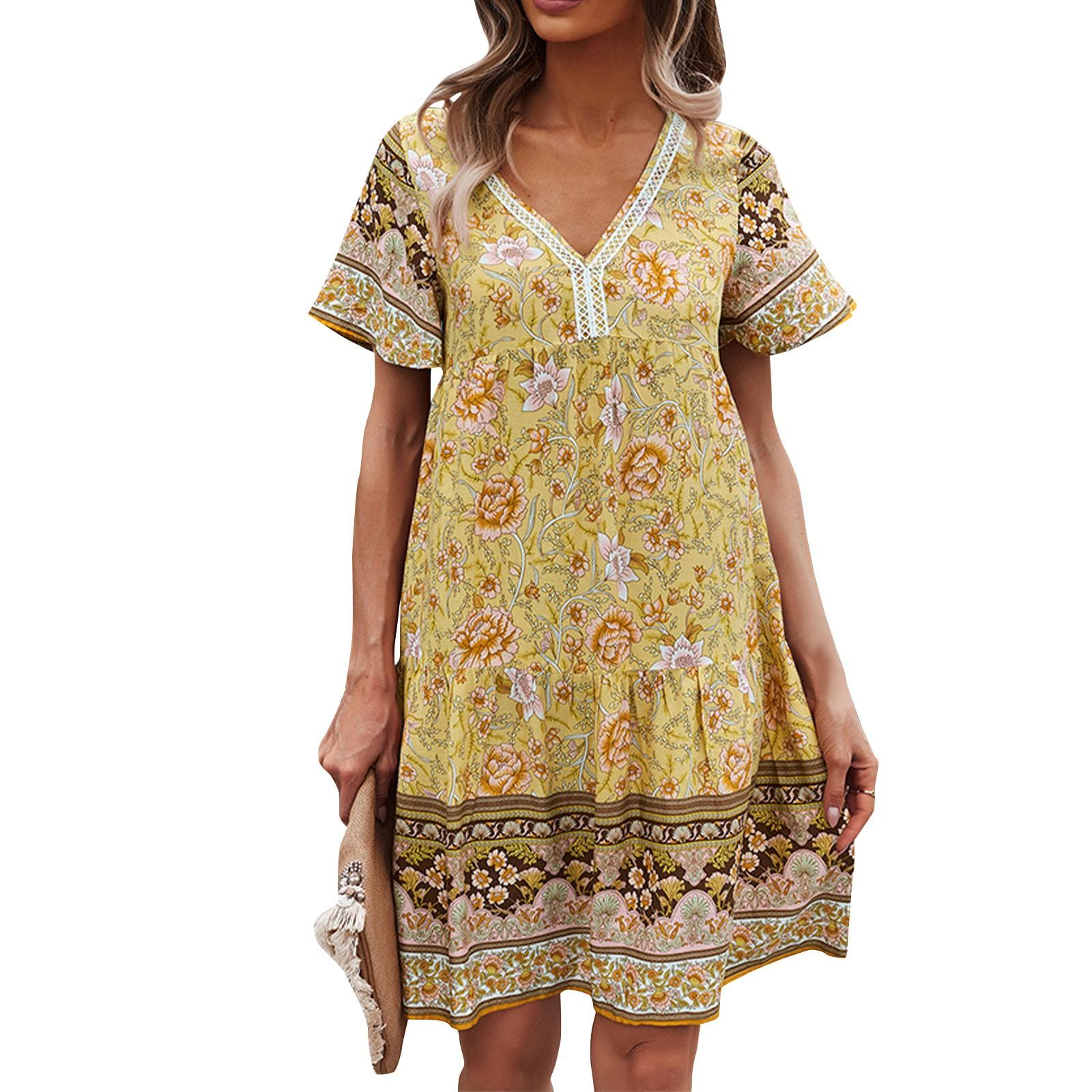 

Летнее модное свободное элегантное платье в стиле ретро с принтом XL жёлтый