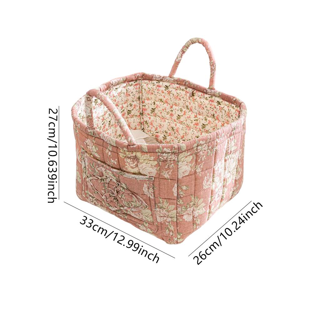 Pastoral style Fabric Storage Basket with Handle Quilted Laundry Hampers Big Capacity Portable Underwear Sorting Basket for Home