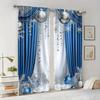 Niebieskie zasłony z nadrukiem świątecznym, odpowiednie do sypialni i salonów, dekoracja domu, dekoracja rodzinna, Boże Narodzenie