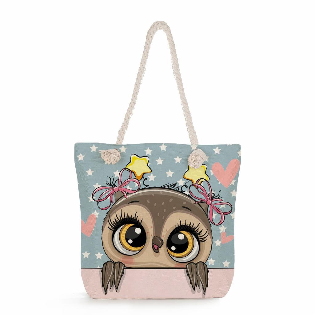 Cartoon animals print thick rope single-shoulder beach bag 7270 KTB