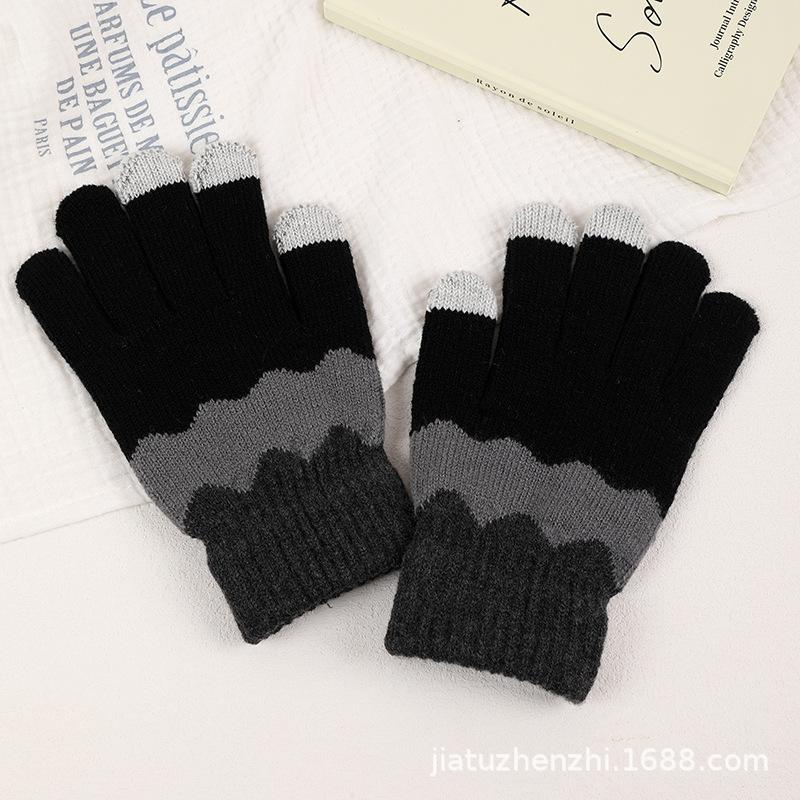 New Embroidered Gloves Female Cute Cartoon Smiley Face Bear Autumn and Winter Warm and Cold-proof Men's and Women's Needles