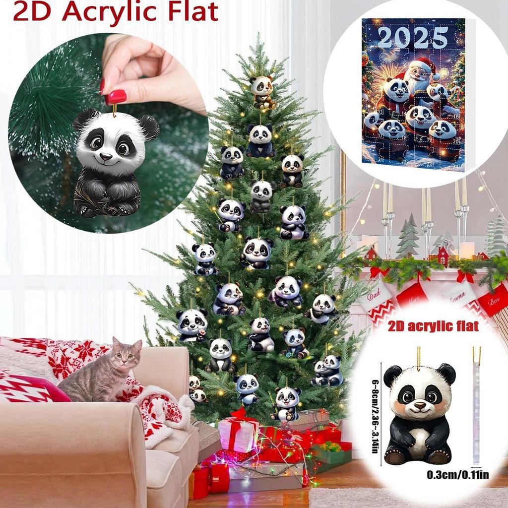 Christmas Panda Advent Calendar Cute Panda 2D Acrylic Pendant 24 Days Cute Panda Ornaments Car Pendant Christmas Party Gift