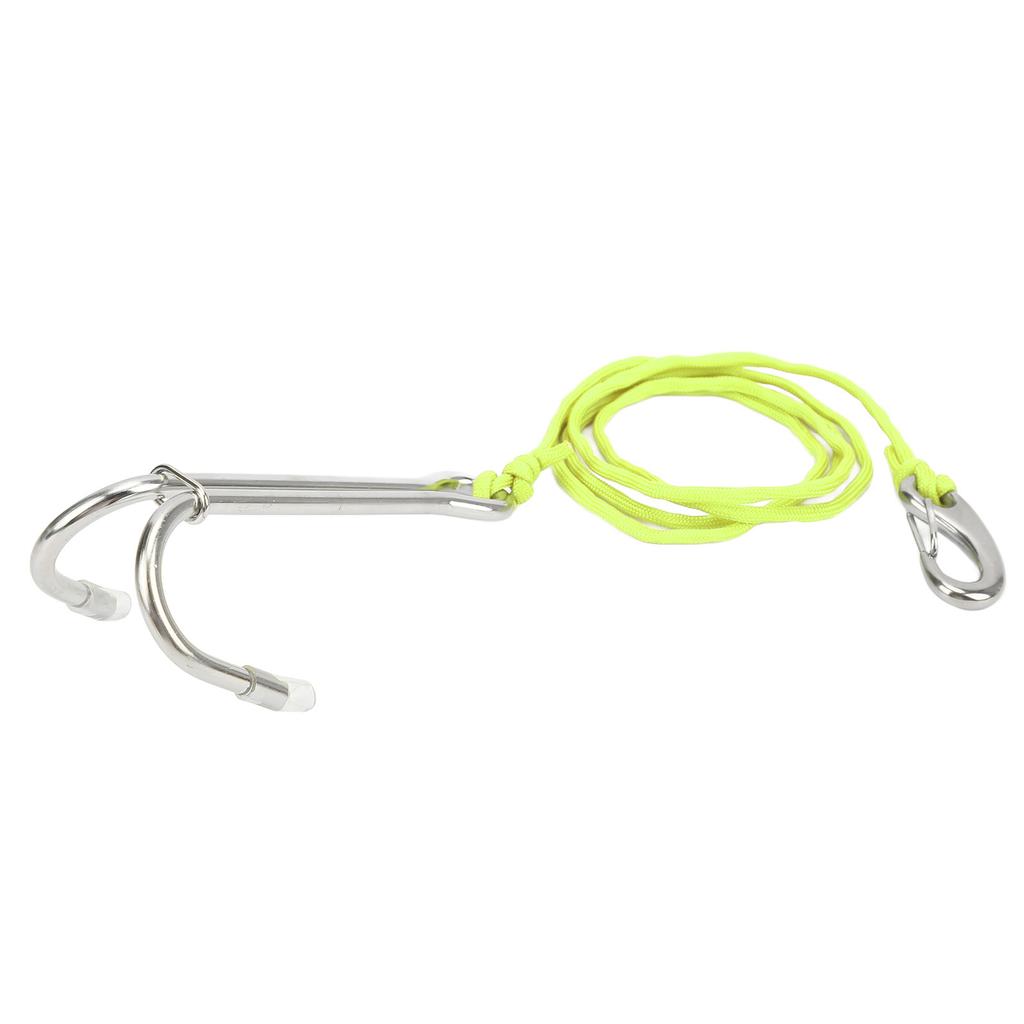 Diving Hooks Stainless Steel Double Reef Hook with Spiral Coil Lanyard for Underwater Activities