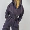 2024 Sporty Casual Women's Hooded Jumpsuit Set