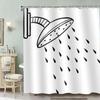 Black and White Cartoon Shower Curtain with Raindrops Waterproof Bath Decor Minimalist Artistic Bathroom Curtains