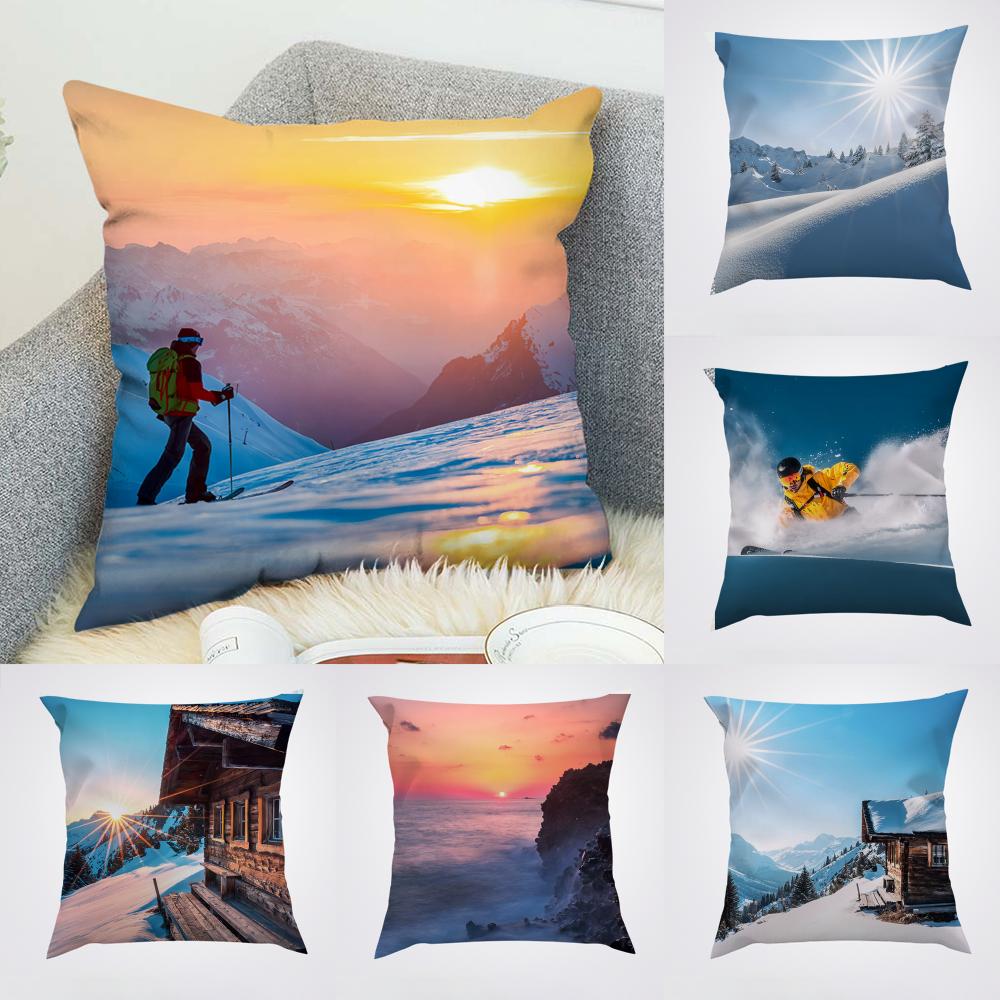 Natural Scenery Snow Outdoor Pillow Case For Car Sofa Decorative Home Double-sided Print Plush Square Throw Pillow Cushion Cover