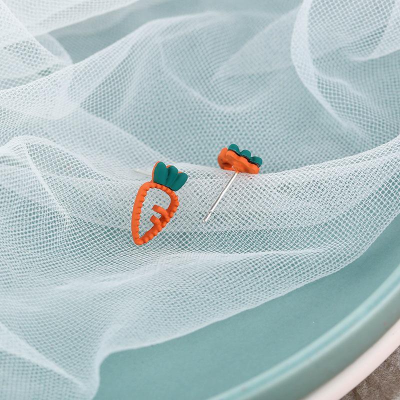 925 Silver Korean Cute Cartoon Carrot Stud Earrings - Elegant, Simple, Small, Exquisite, Girly Accessories