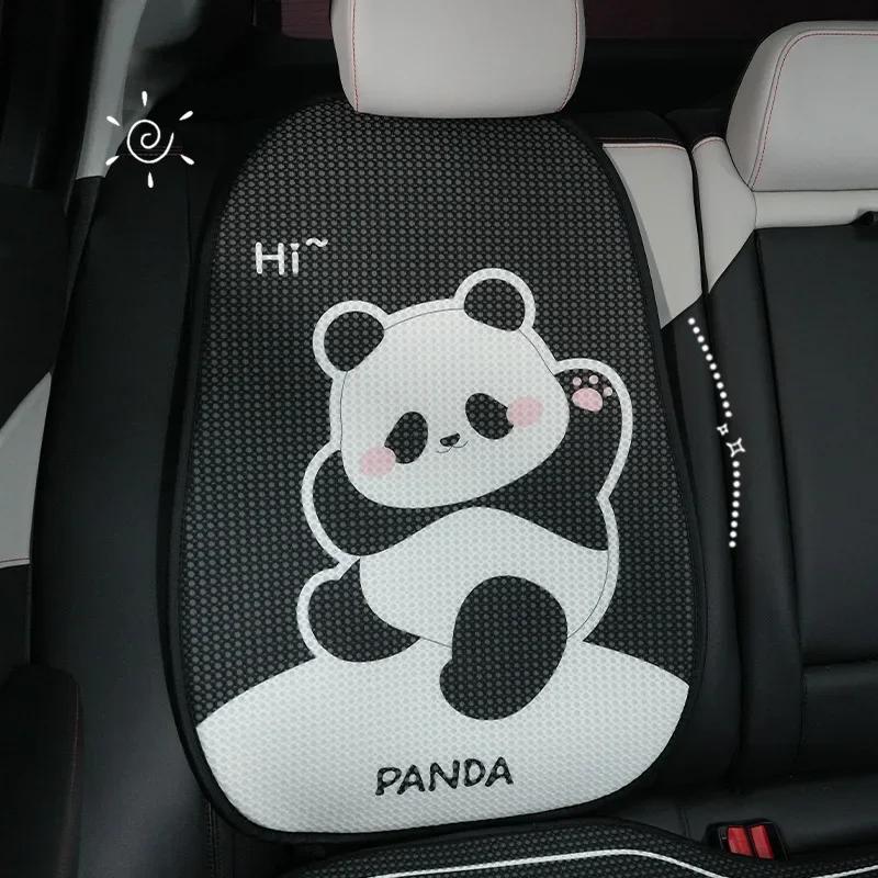 2025 Cartoon Panda Car Seat Cushion Full Set Fashion Breathable Ice Silk Car Seat Cushion Cover Anti Slip Interior Accessories