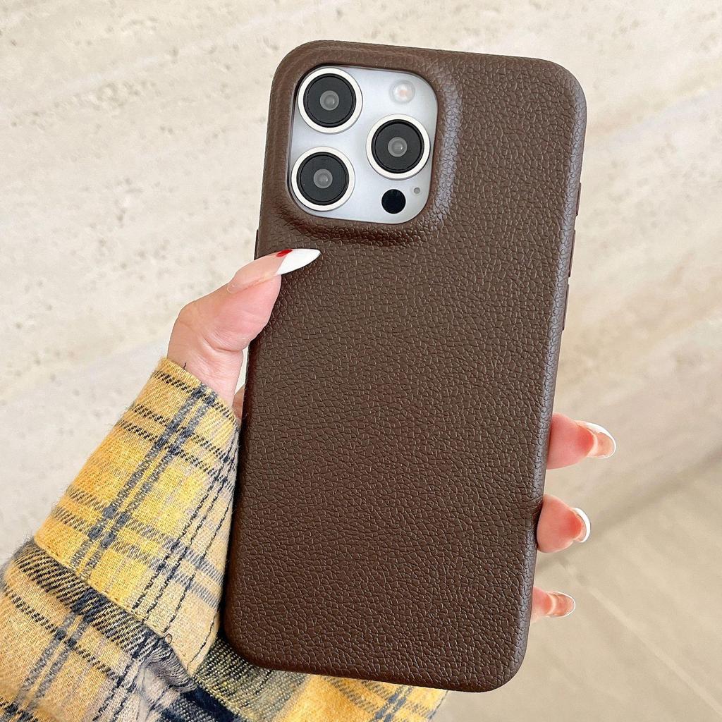 Solid Color Leather Texture Phone Case for iPhone 14/15/16 Pro Max