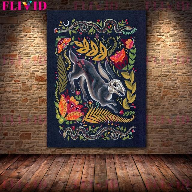 Mysterious Skeleton Flower and Grass Art Poster Printing Strange Skeleton Element Magic