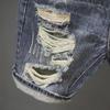 Men's Retro Japanese-Style Ripped Denim Shorts: Summer Trend, Straight-Cut, Casual Fashion, Mid-Length.