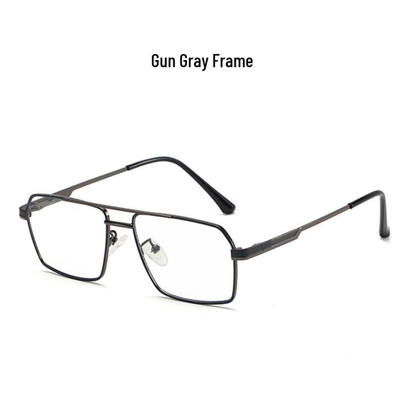 Men's Retro Anti-Blue Light Photochromic Glasses with Double Bridge Metal Frame, Suitable for Prescription Lenses