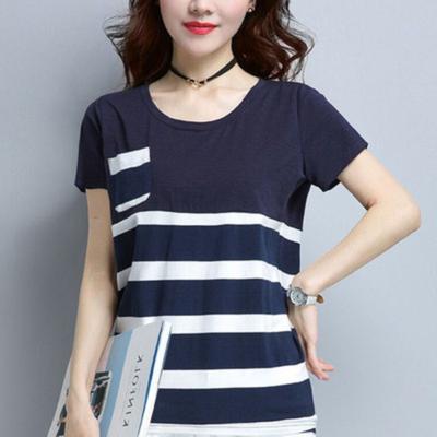 Gestreiftes Kurzarm-T-Shirt Damen Übergröße Sommerkleidung Locker Damenoberteile Unterziehshirt