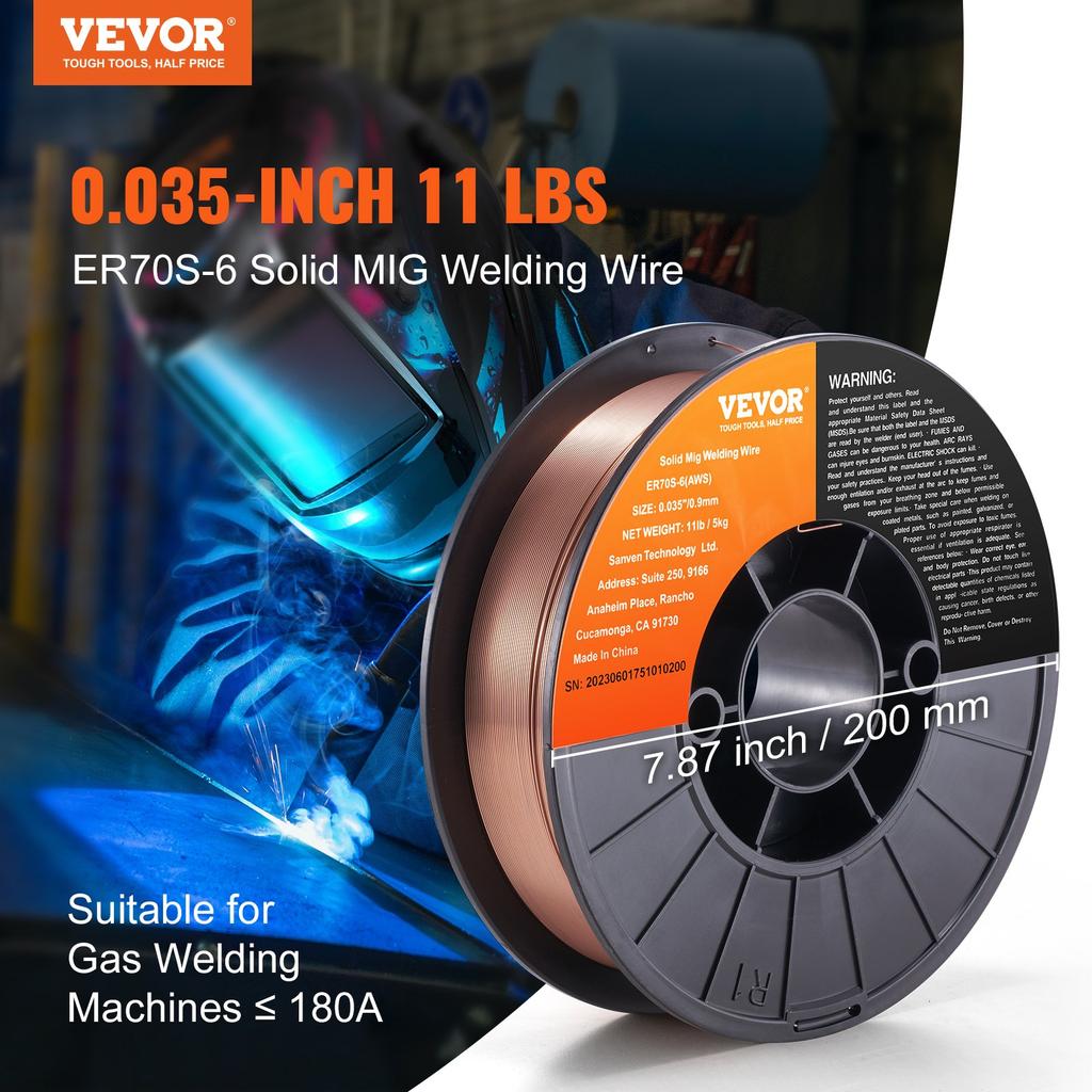 VEVOR Solid MIG Welding Wire ER70S-6 0.9mm 5.0kg Mild Steel MIG Welding Wire