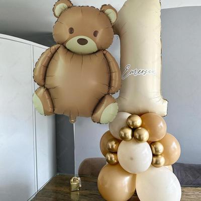 Vintage Matte Bear Wind Cream White Digital Aluminum Film Metal Latex Balloon Children'S Birthday Party Gift
