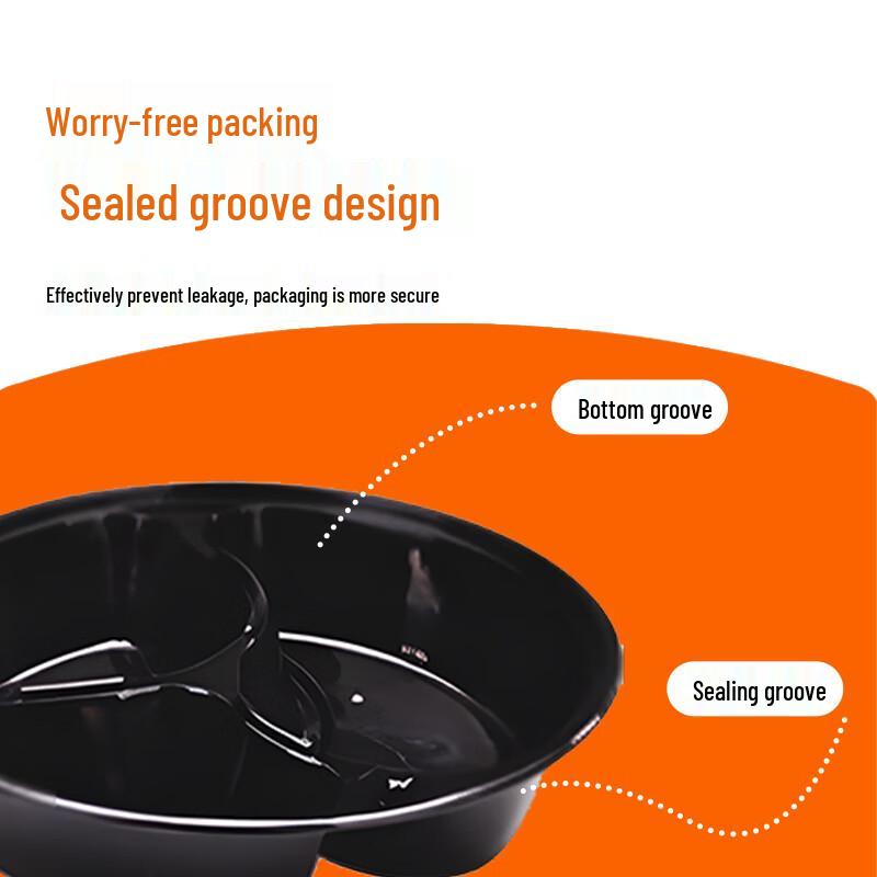 WEISHENG 800ml 3-Compartment Round Disposable Food Containers, 150 Sets