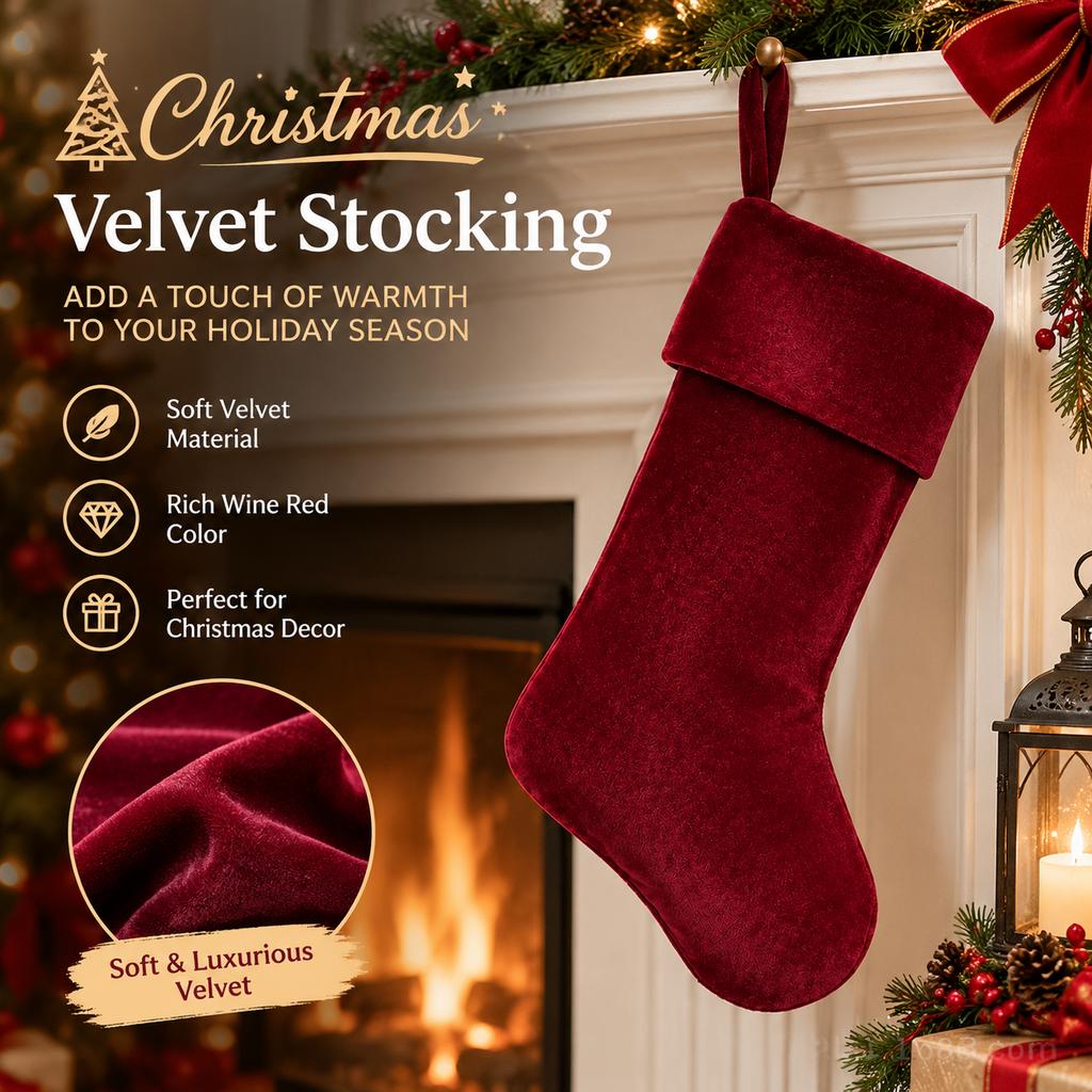 European Style Velvet Christmas Stocking 20 Inch Holiday Decor
