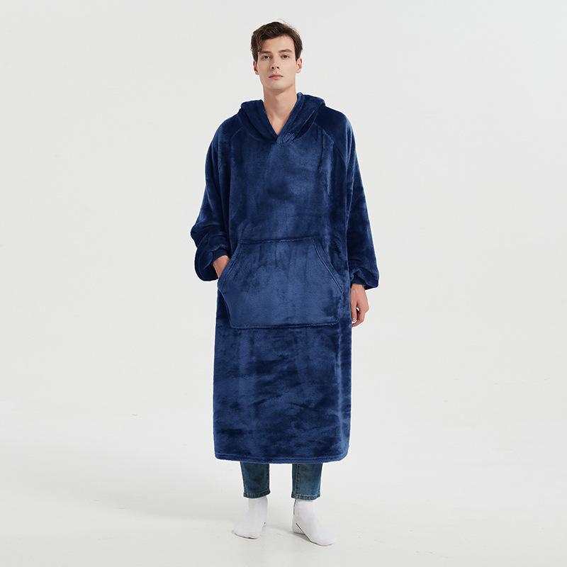 

Мужской носимый худи-одеяло оверсайз с капюшоном, уютное теплое флисовое одеяло с рукавами для взрослых, зимние домашние халаты с карманом Long