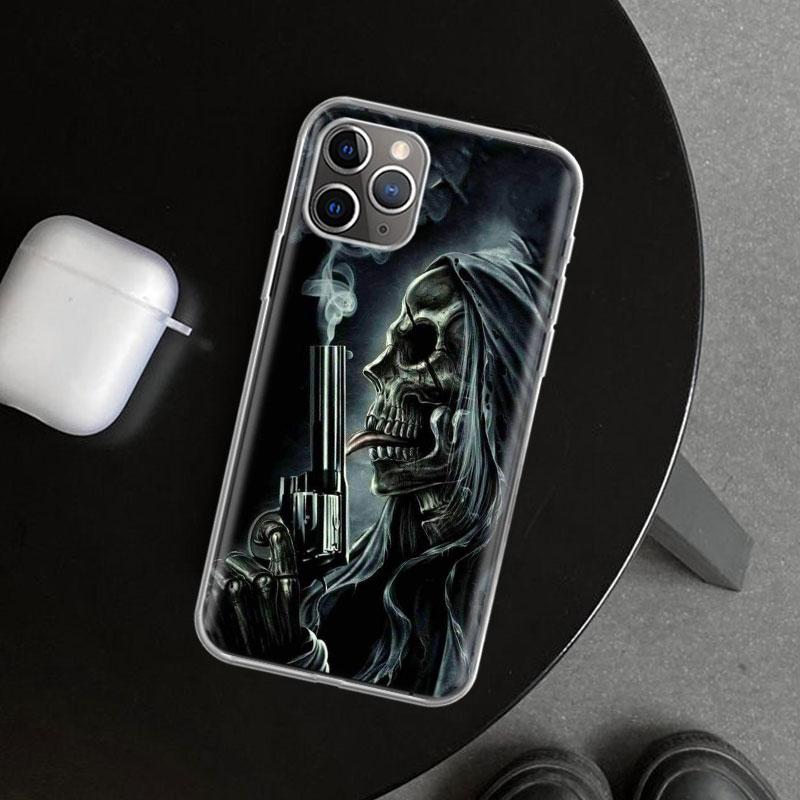 Reaper Skull Skeleton Gun Phone Case Cover for iPhone 11 12 13 Mini 14 15 Plus 16 Pro Max 17 Air 7 8 + SE Art Customized Fundas