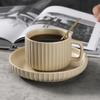 Household Ceramic Cup 250ml Japanese Striped Handle Exquisite Coffee Mugs with Dish Scoop New Solid Simple High-calss Tea Cup