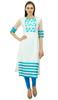 Atasi Women'S White And Blue Straight Salwar Kameez With Dupatta Suit Sets