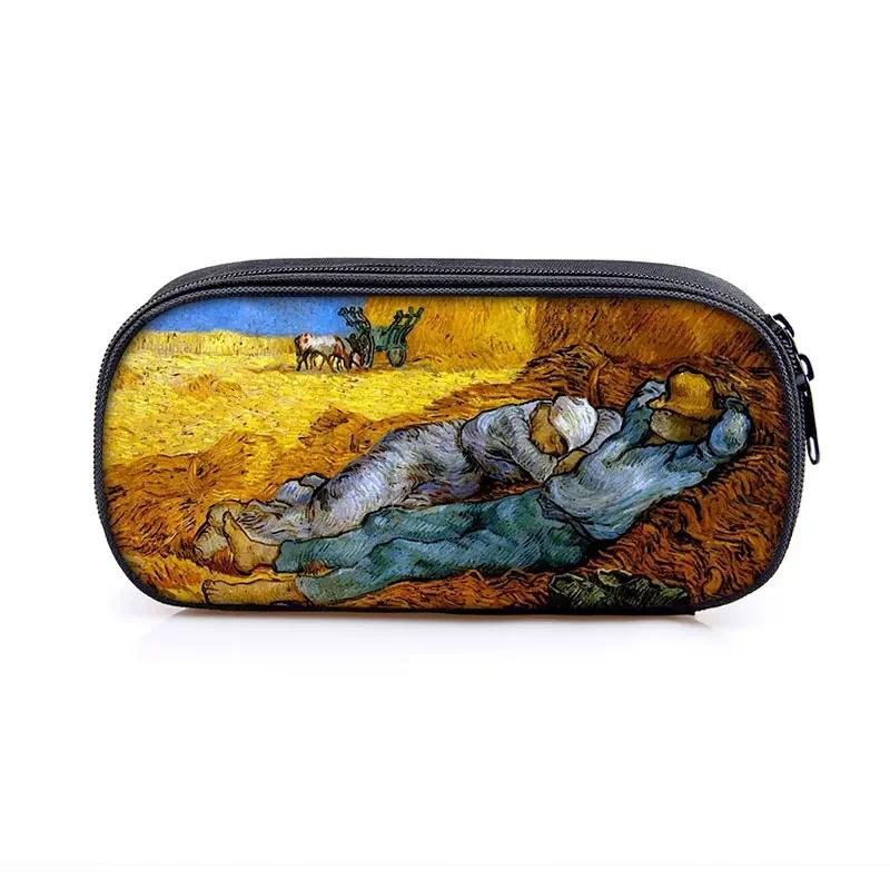Famous Oil Painting Sunflower Skeleton Cosmetic Case Pencil Bag Van Gogh Stationary Bag Boys Girls Pencil Box School Supplies