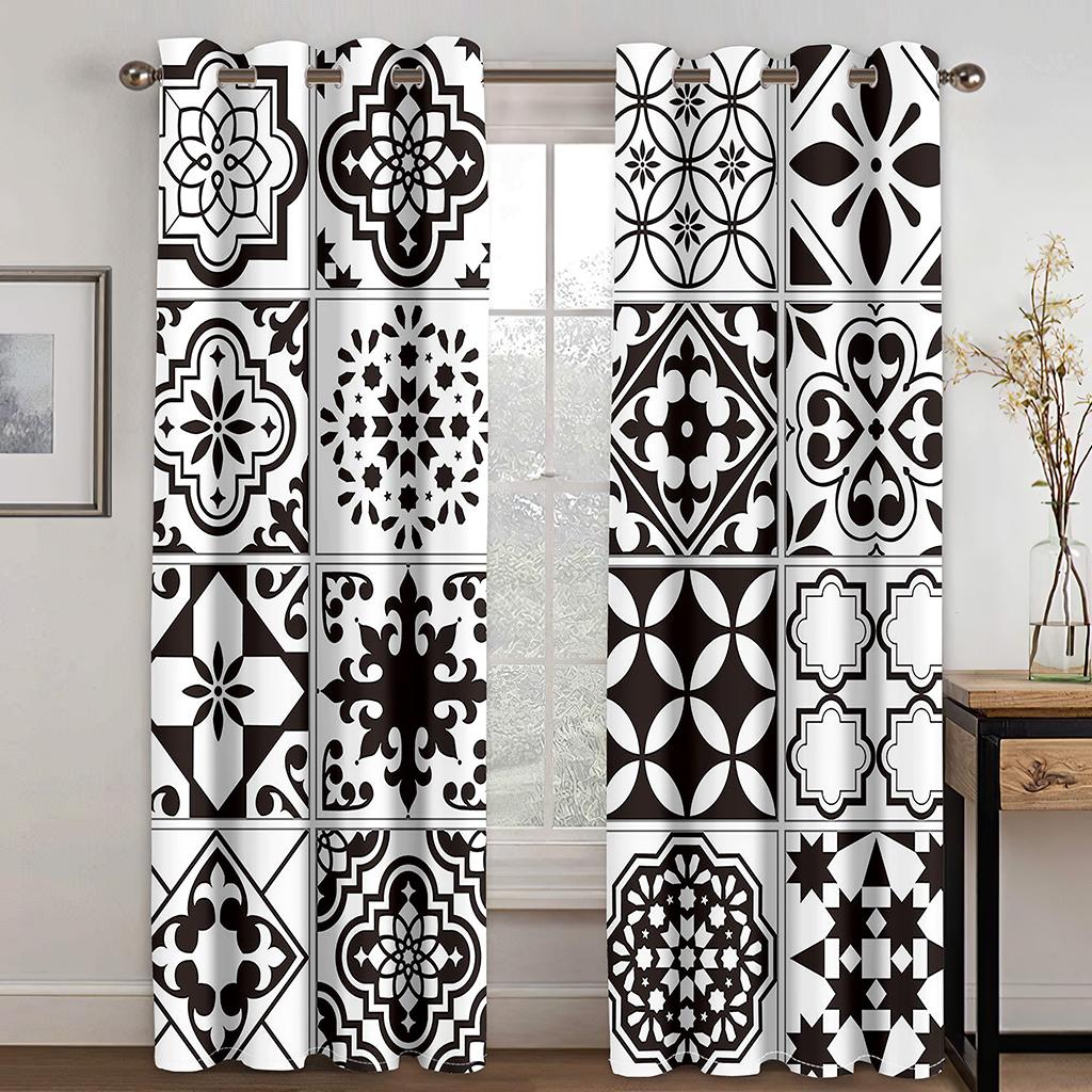 Baroque Abstract Geometric Bohemia BohoWindow Curtains Blinds for Kids Living Room Bedroom Kitchen Door Home Decor 2Pcs Bothroom