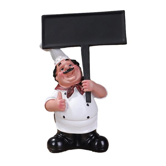 Fat Chef Resin Figurine Message Board Toothpick Holder Resin Chef Statue Sculpture Kitchen Counter Decor Ornament for Home Cafe Restaurant