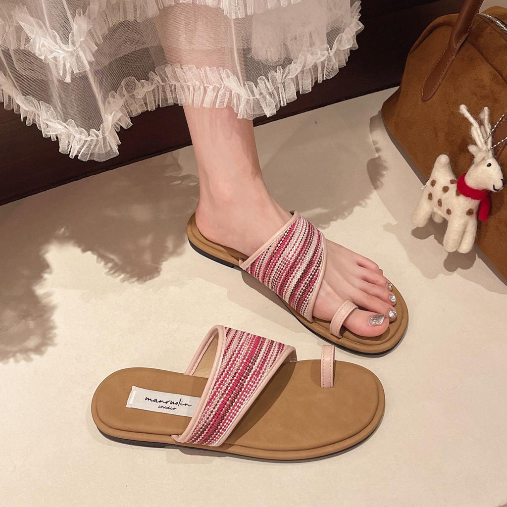 Niche design set toe cool slippers women's summer new with skirt seaside flat beach one-word slippers