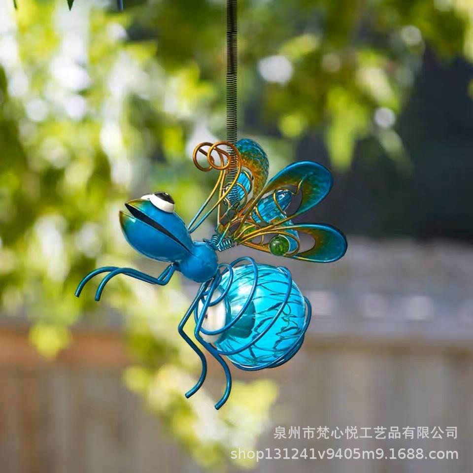 Iron Bee Solar Garden Lamp & Wall Ornament Yellow Bee Pendant