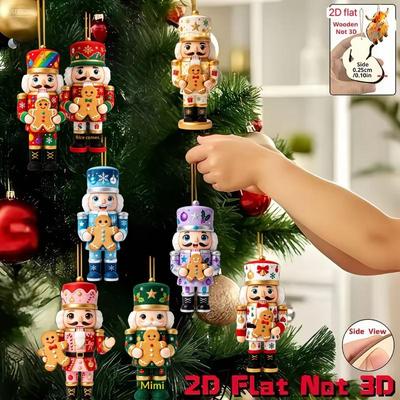 8Pcs Christmas Nutcracker 2D Wooden Decorative Set - Christmas Gift, Party Decoration And Home Xmas Tree Decoration Pendant