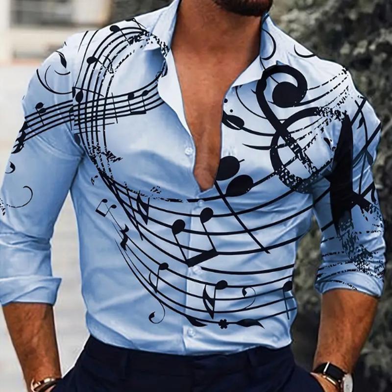 

Мужские рубашки с длинным рукавом с принтом Note, повседневные кардиганы, новые пуговицы, модные рубашки для праздников XL синий