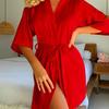 Elegat Home Spa Robe for Women - Soft Satin Feel V-Neck Long Sleeve Housecoat